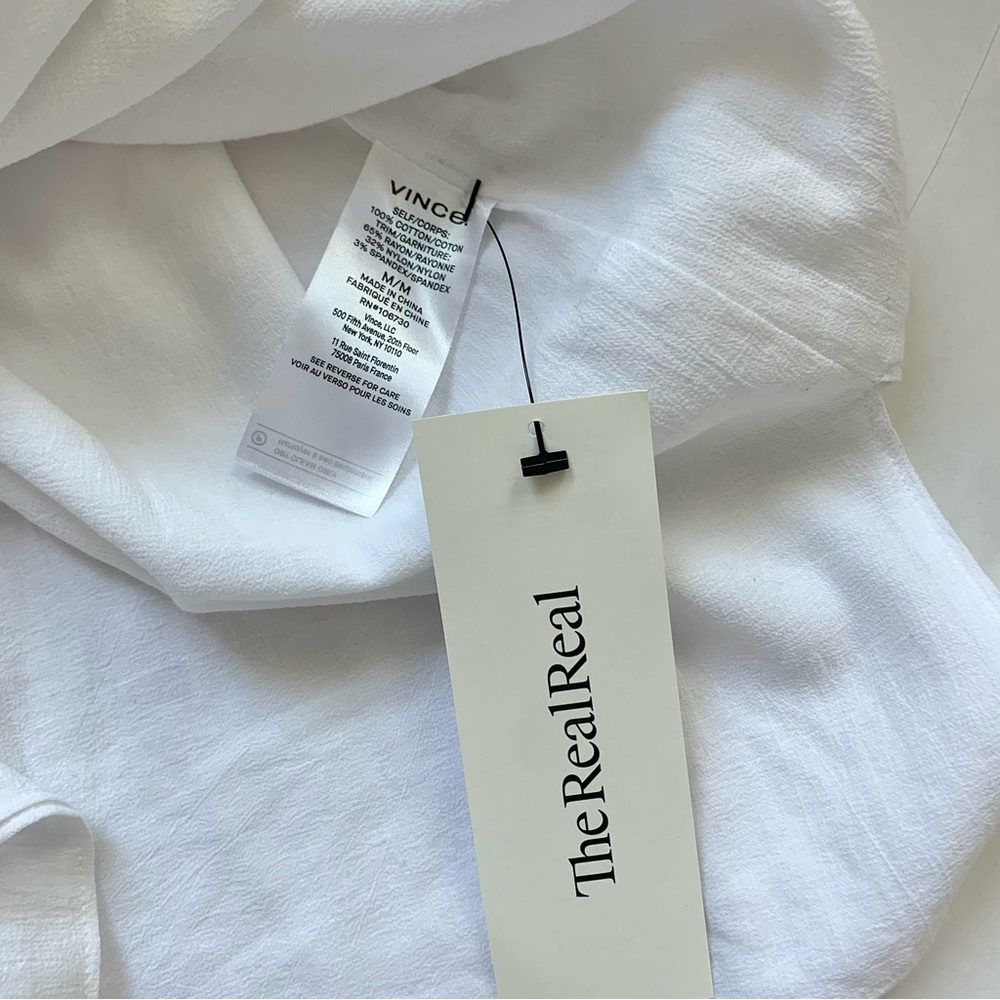 Vince Rib Knit Trim Sleeveless V Neck Gauzy Cotton Top in Optic White MED - Picture 11 of 16